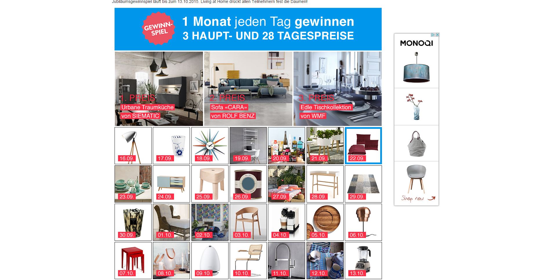living at home gewinnspiel einrichtungsgegenstand traumküche designer sofa wmf tafel set gewinnen