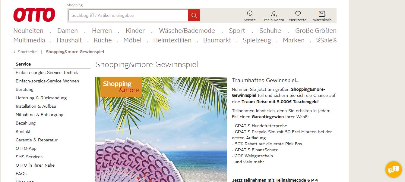 glückscode gewinnspiel otto