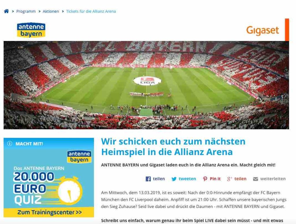 ANTENNE BAYERN Ticket Gewinnspiel! dabeisein.de