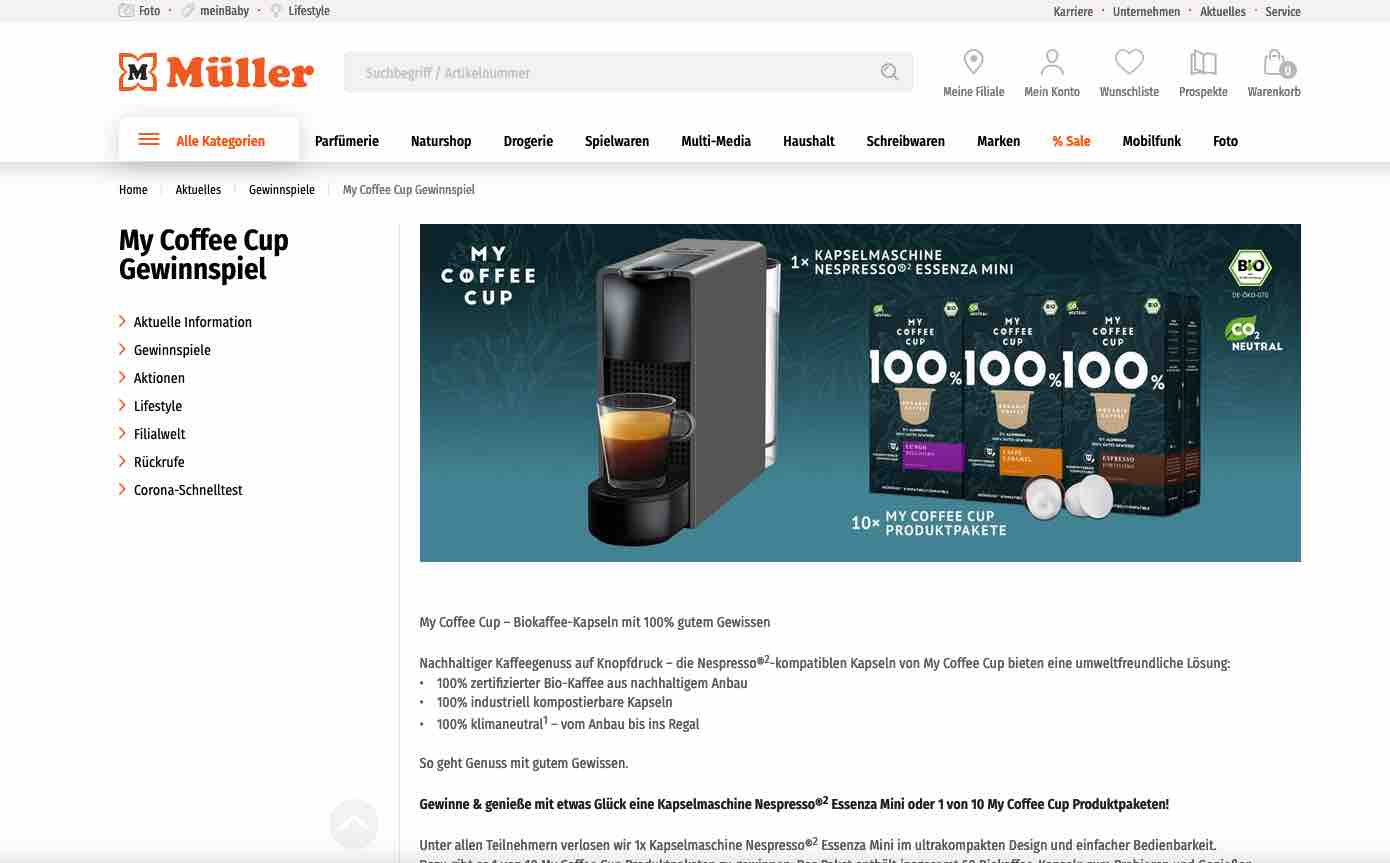 mueller coffee cup gewinnspiel