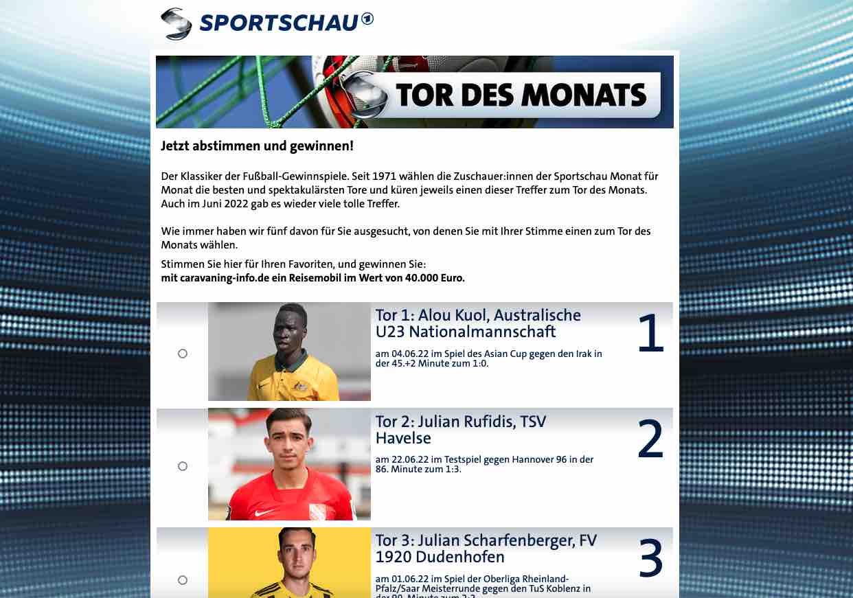 sportschau tor des monats juli