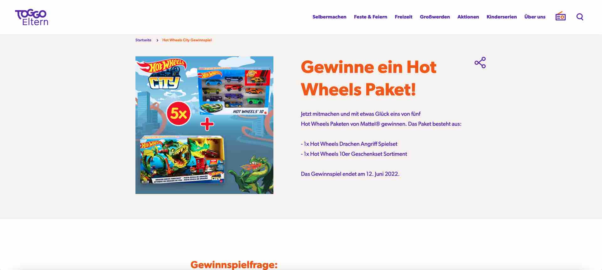 toggo eltern hotwheels gewinnspiel