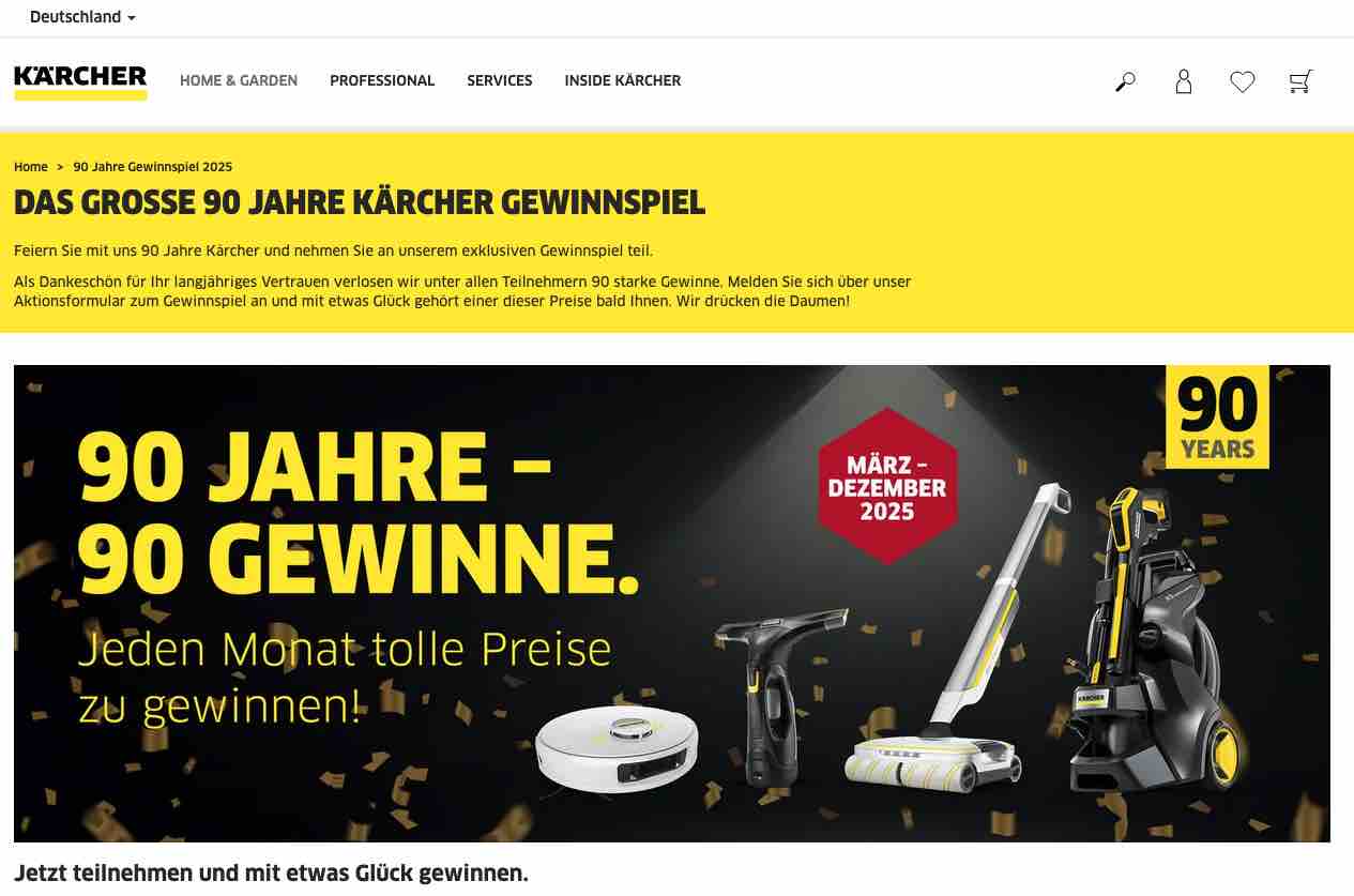 90 Jahre Kärcher Gewinnspiel - Monatlich gewinnen!