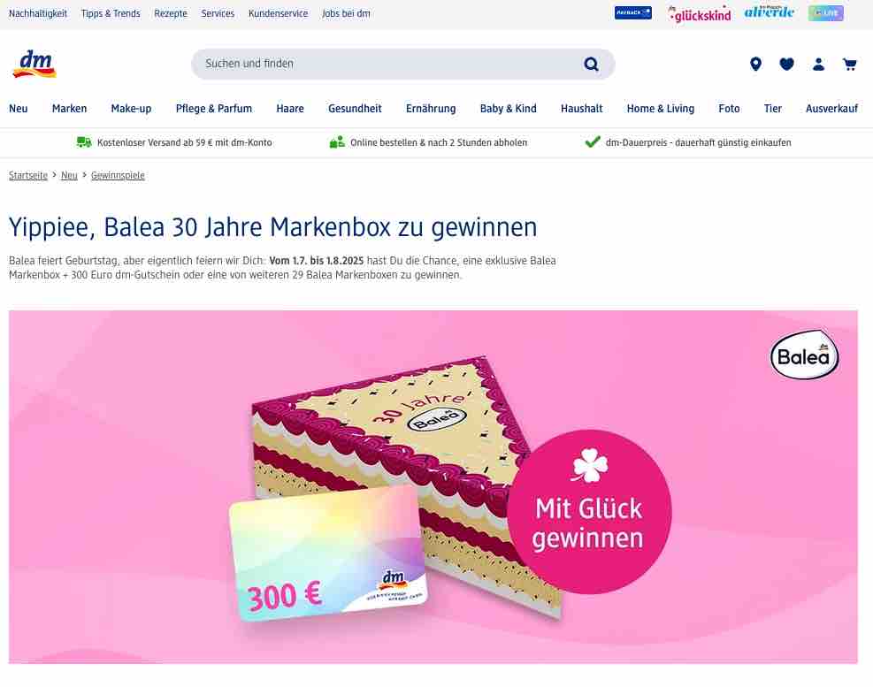DM Balea Geburstags Gewinnspiel